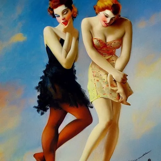 Prompt: best friends, painting by olivia, coby whitmore, vargas, rolf armstrong