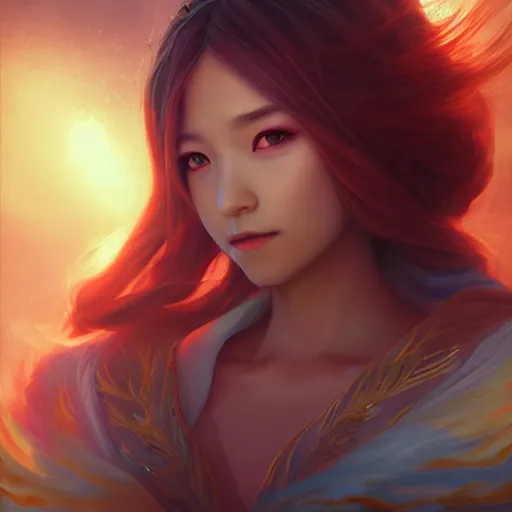 Image similar to enchanting summoner yuna portrait, fina fantasy x, atmospheric lighting, painted, menacing, intricate, volumetric lighting, beautiful, rich deep colours masterpiece, golden hour, golden ratio, sharp focus, ultra detailed, by leesha hannigan, ross tran, thierry doizon, kai carpenter, ignacio fernandez rios