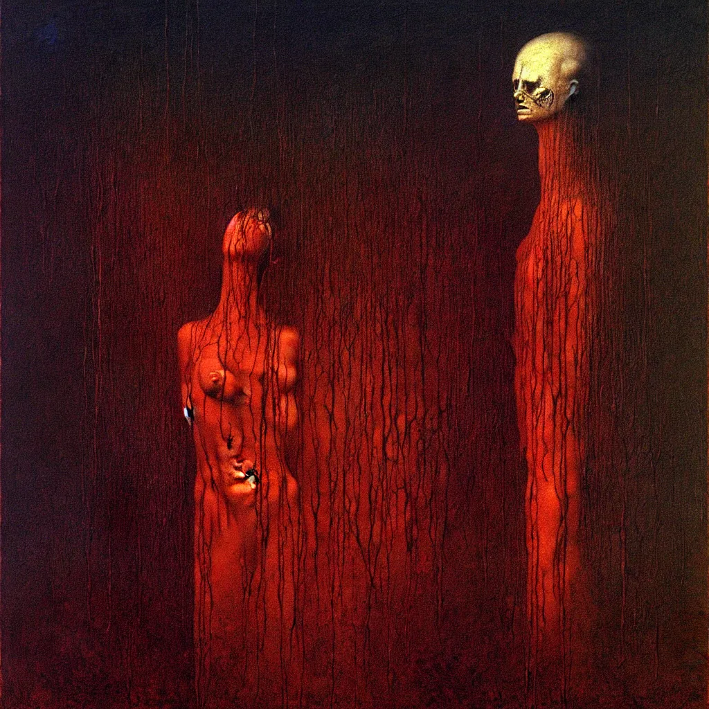 Image similar to a painting by beksinski, Giger, and Caravaggio