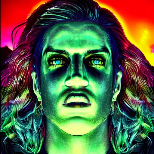 Image similar to a realistic detailed portrait photo of a monster, synthwave