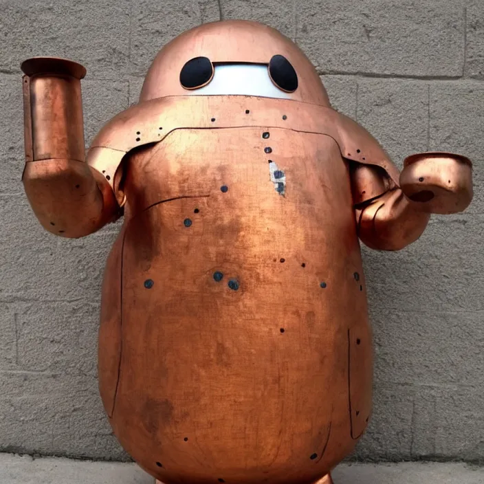 Prompt: a medieval baymax made out of wood and copper