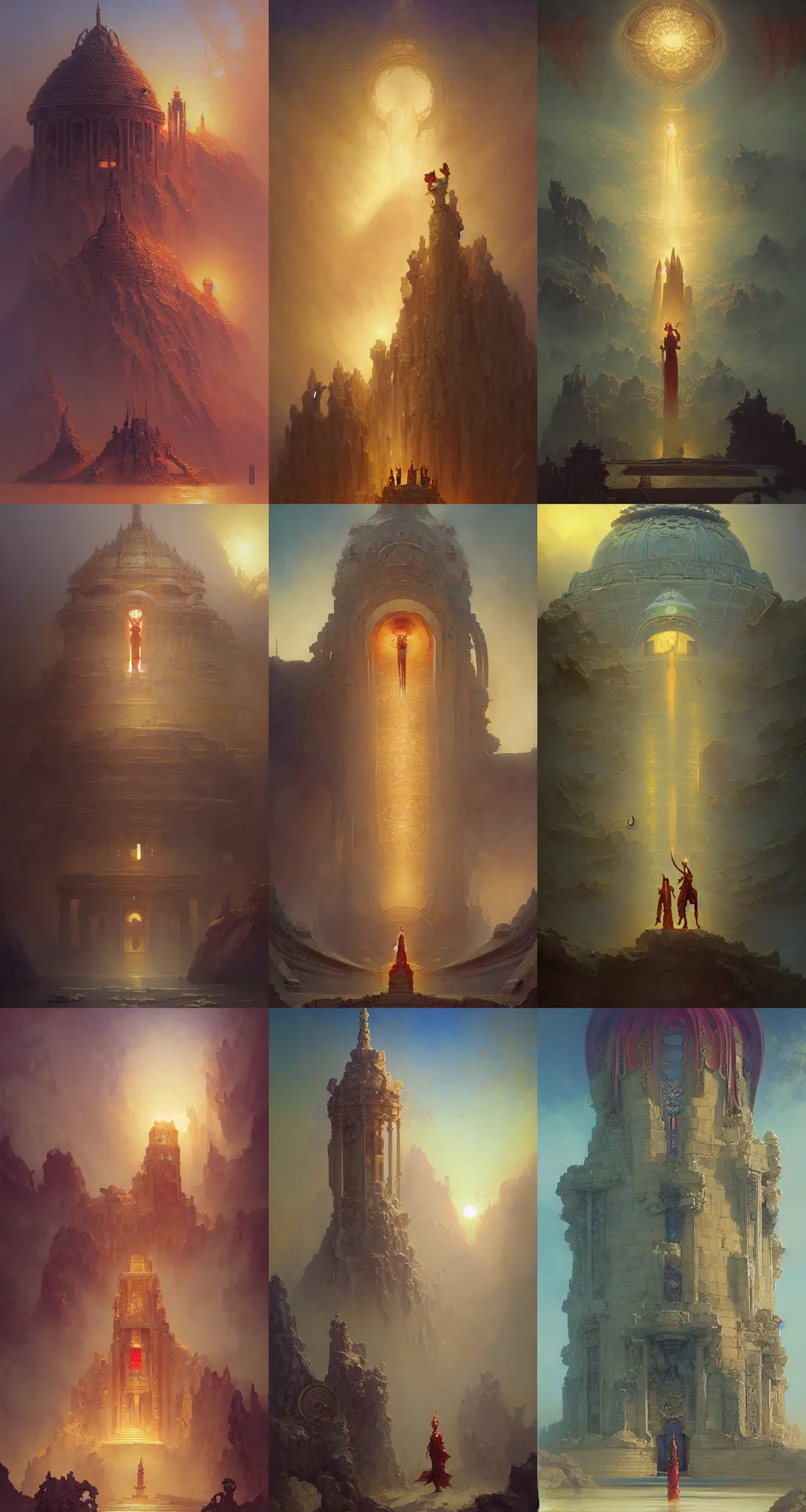 Prompt: temple of the sun, art nouveau architecture, fantasy, art by joseph leyendecker, peter mohrbacher, ivan aivazovsky, ruan jia, reza afshar, marc simonetti