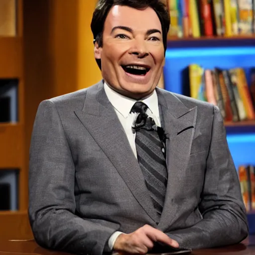 Image similar to evil hooded jimmy fallon in his evil lair