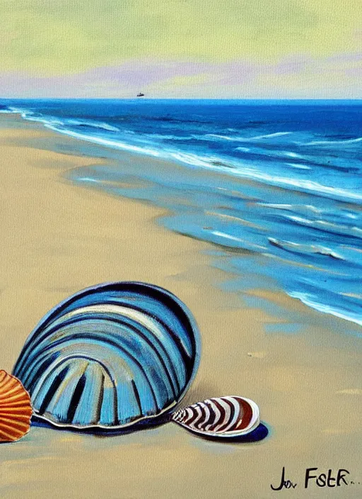 Image similar to she sells sea shells by the sea shore; painting by John foster.