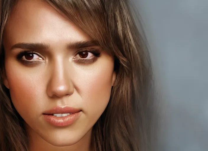 Image similar to a closeup, 4 5 mm, detailed photograph of half jessica alba half nathalie portman half scarlett johansson, beautiful low light, 4 5 mm, by franz lanting