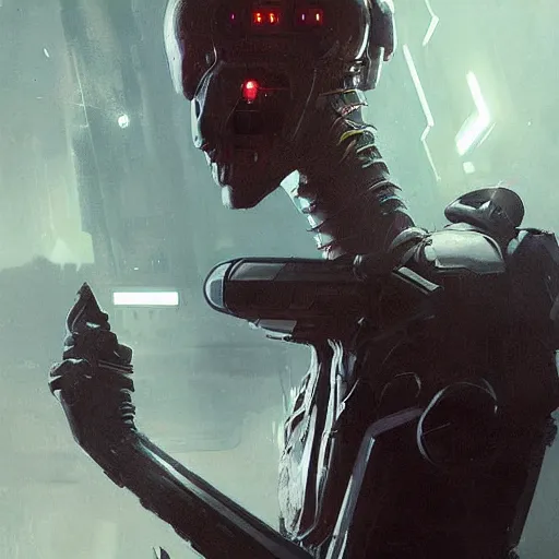 Image similar to the ai upload himself to a human body, sci - fi, cyber punk, greg rutkowski