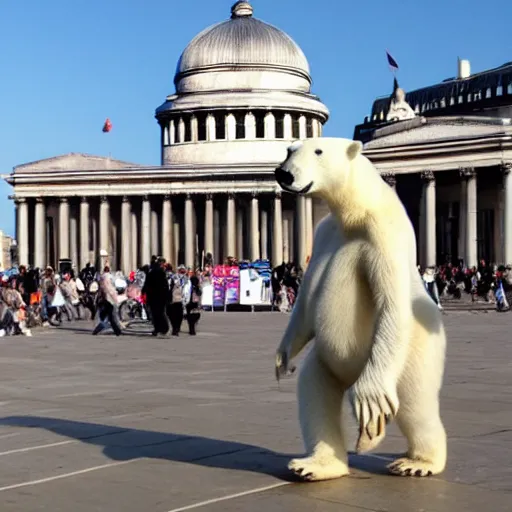 Image similar to polar bear walking across deserted trafalgar square