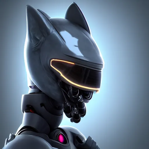 Prompt: very very beautiful furry art, bust profile picture of a male robotic anthro shark, dark visor covering face, snout under visor, commission on furaffinity, cgsociety, octane render, disney
