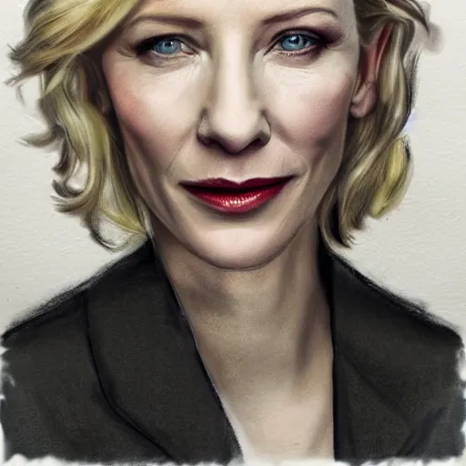 Prompt: graffiti of cate blanchett, photorealism,