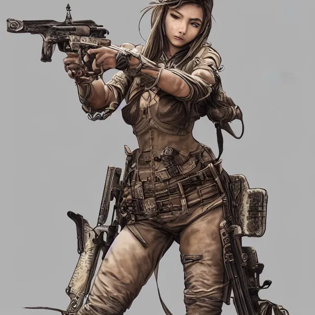 Prompt: the portrait of lawful neutral colorful female infantry gunner as absurdly beautiful, gorgeous, elegant, young western swimsuit model looking straight, an ultrafine hyperdetailed illustration by kim jung gi, irakli nadar, intricate linework, incredibly detailed faces, extremely sharp focus, octopath traveler, unreal engine 5 highly rendered, global illumination, radiant light, detailed and intricate environment