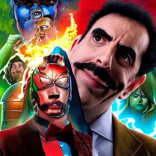 Image similar to borat is part of the marvel cinematic univers, movie poster