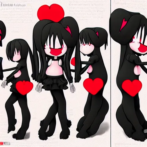 Image similar to cute fumo plush of a void imp who crawled out a hole in reality, anime girl, black and red, green ribbon and heart, ruffled and tattered dress, symmetry, gothic, melting crayons, glow, vray, vantablack