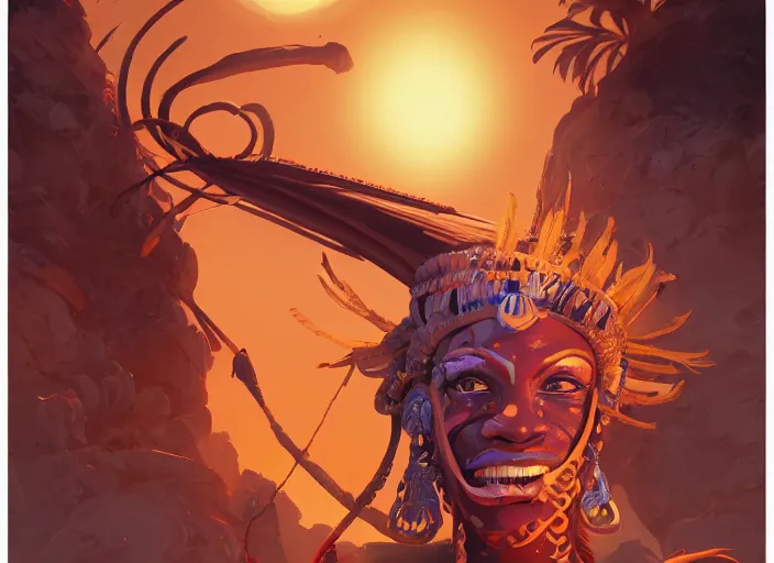 Image similar to highly detailed digital painitng of tribal afrikan voodoo kemetic mask, 2 d game fanart behance hd by jesper ejsing, by rhads, makoto shinkai and lois van baarle, ilya kuvshinov, rossdraws, global illumination, radiant light, detailed and intricate environment