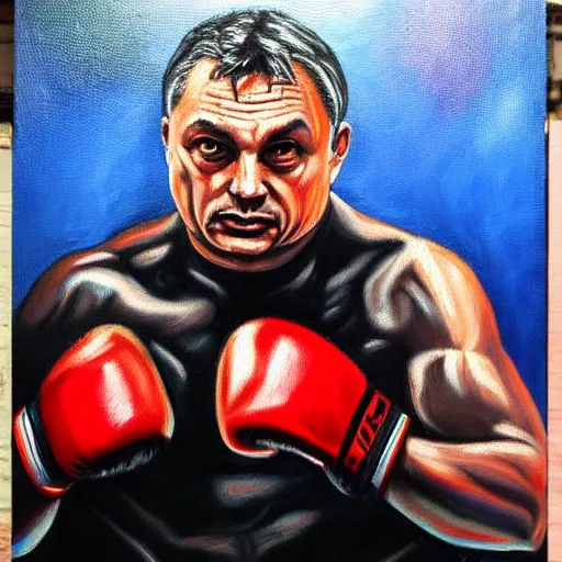 Image similar to viktor orban fighting mma, oil painting