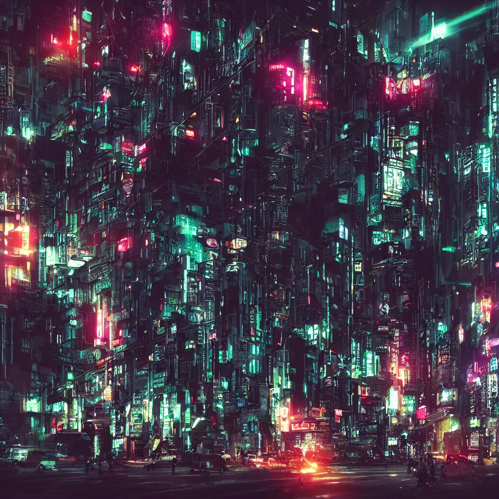 Prompt: busy cyberpunk city at night