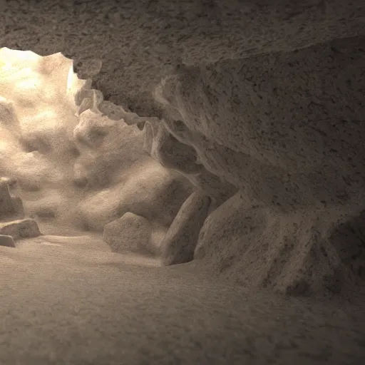 Image similar to atmospheric render of cave, rendered with blender, 4 k