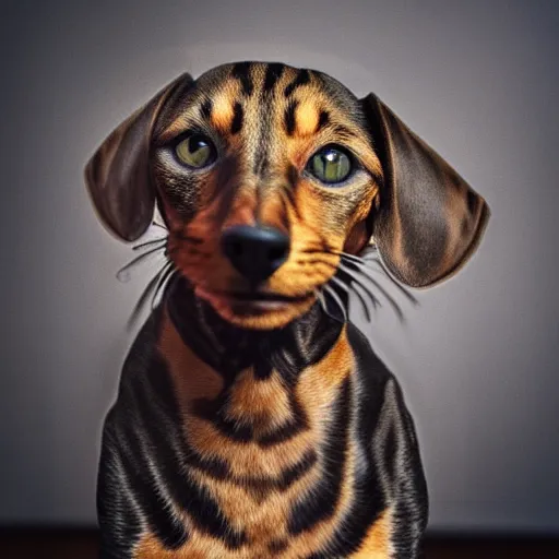 Prompt: a feline dachshund - cat - hybrid, animal photography