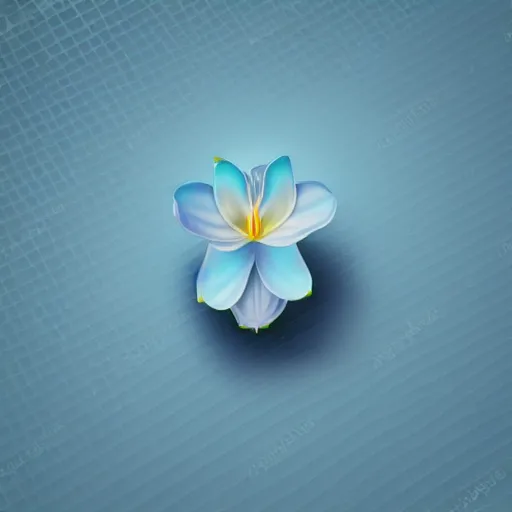 Prompt: isometric perspective icon of a cattleya orchid in monochromatic light blue reflective metallic iridescent material, 3 d render on dark background