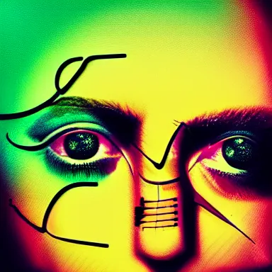 Image similar to portrait of a uncanny artist by Chor Boogie and Salvador Dali collaboration, digital art, mix of aesthetics, close up, high details