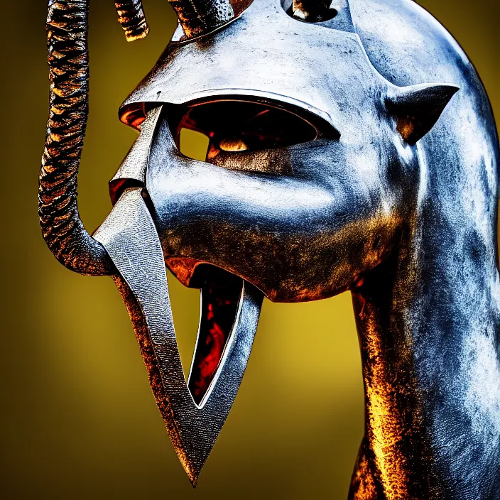 Image similar to photo of a warrior with metal jiraffe themed armour, highly detailed, 4 k, hdr, smooth, sharp focus, high resolution, award - winning photo