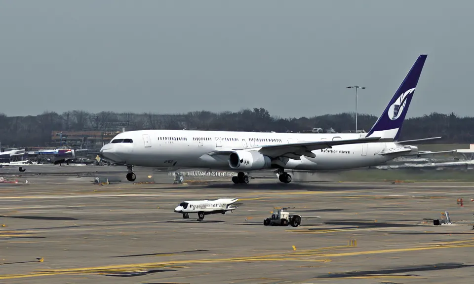 Prompt: photo of a plane landing at an airport