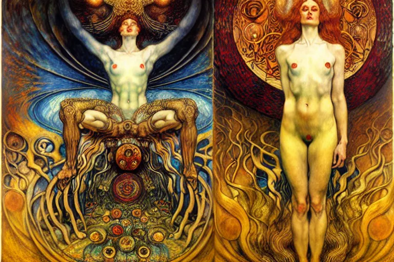 Image similar to Divine Chaos Engine by Karol Bak, Jean Delville, William Blake, Gustav Klimt, and Vincent Van Gogh, symbolist, visionary