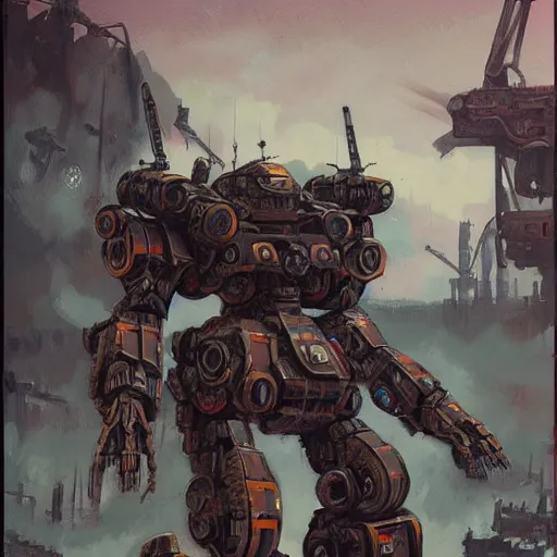 Image similar to combat mecha by boris groh, brian despain, gerald brom