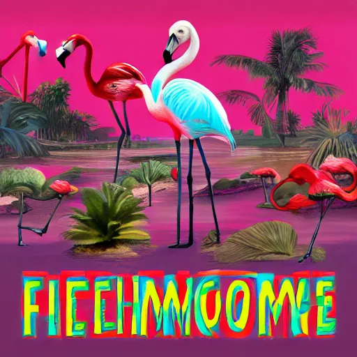 Prompt: the flamingo cafe, internetcore plunderphonic collage bandcamp album cover, meme trending on artstation