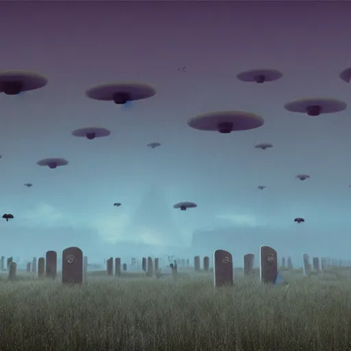 Image similar to a large field of tombstones with ufos invading on the horizon, beksinski, wayne barlowe, very coherent symmetrical artwork, cinematic, hyper realism, high detail, octane render, 8 k