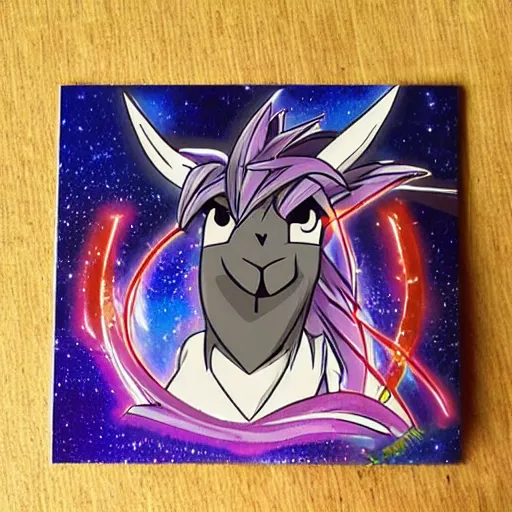 Image similar to a Yu-Gi-Oh! card with a fantastic llama