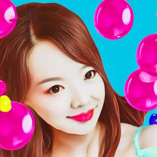 Prompt: an illustration of im nayeon of twice, bubbles, candy flavored, color restoration