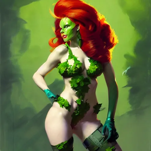 Prompt: Greg Manchess portrait painting of Poison Ivy as Overwatch character, medium shot, asymmetrical, profile picture, Organic Painting, sunny day, Matte Painting, bold shapes, hard edges, street art, trending on artstation, by Huang Guangjian and Gil Elvgren and Sachin Teng