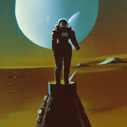 Image similar to crusader standing on the moon, vintage sci - fi art, by bruce pennington