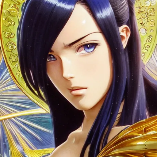 Image similar to highly detailed vfx portrait of nico robin by eiichiro oda!, makoto shinkai, alphonse mucha, sharp focus, art by artgerm and greg rutkowski!, harsh overhead sunlight, blue eyes!!, large aquiline nose!!, stanley kybric, kaoru mori, intricately detailed, behance, artstation,