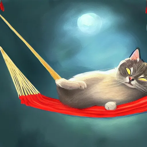Prompt: a cat sleeping in a hammock, digital painting, ultradetailed, artstation, oil painting, ultradetailed, artstation