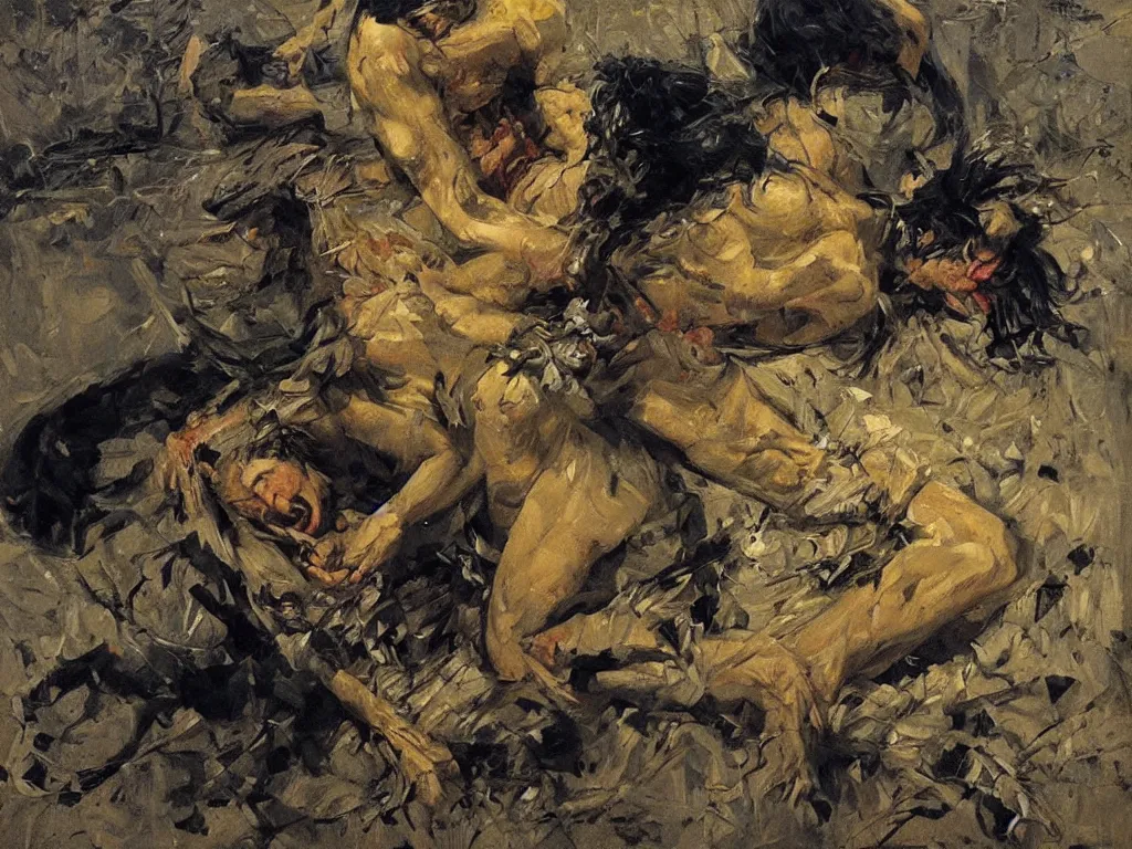 Prompt: night demon, denis sarazhin, oil on canvas