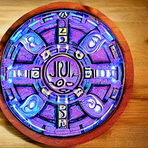 Prompt: a wooden ouija board, intricate, detailed, symbols, RGB LED lights, rendered