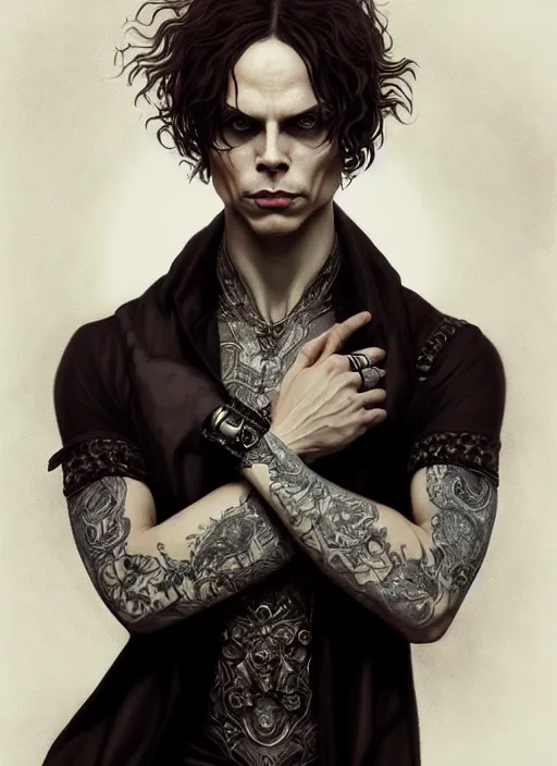 Image similar to ville valo, male, gothic, portrait, intricate, elegant, highly detailed, digital painting, artstation, concept art, wallpaper, smooth, sharp focus, illustration, art by artgerm and greg rutkowski and alphonse mucha