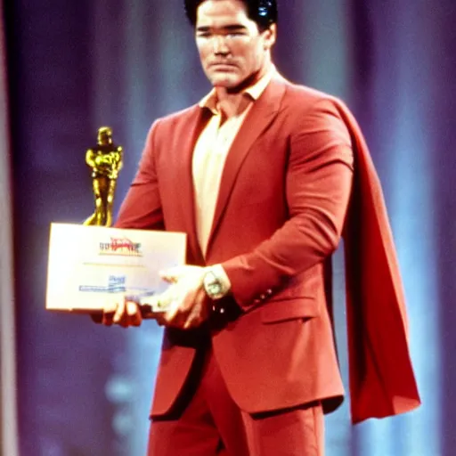 Prompt: dean cain accepts the award for worst superman. 3 5 mm