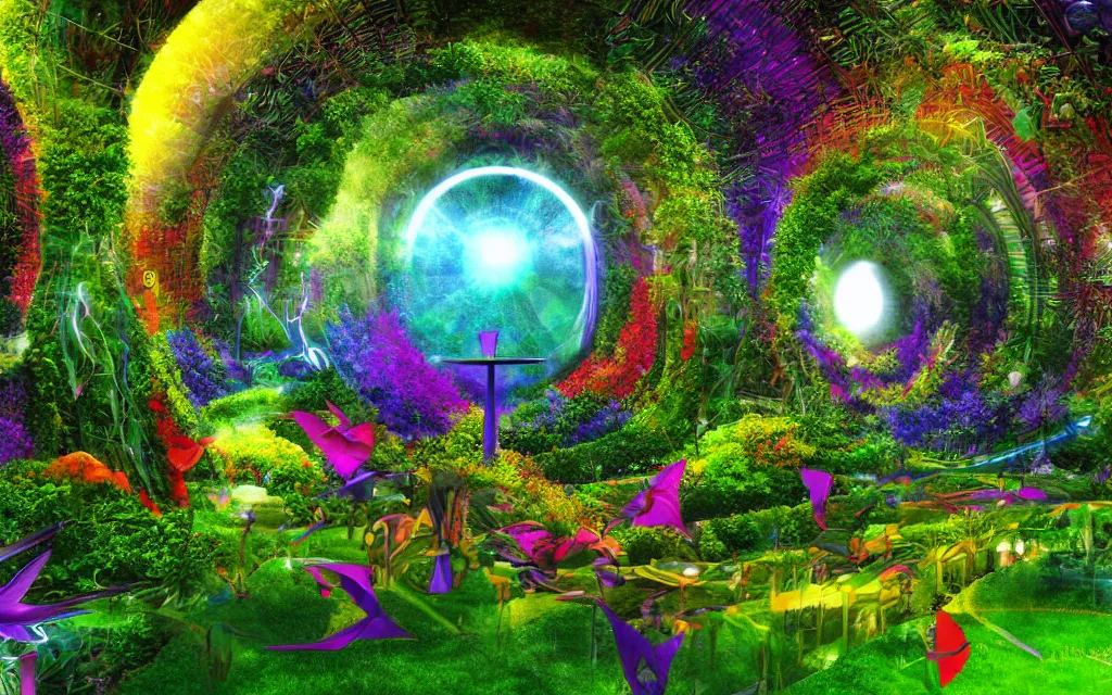 Image similar to techno - spiritual utopian futurist garden, perfect future, award winning digital art