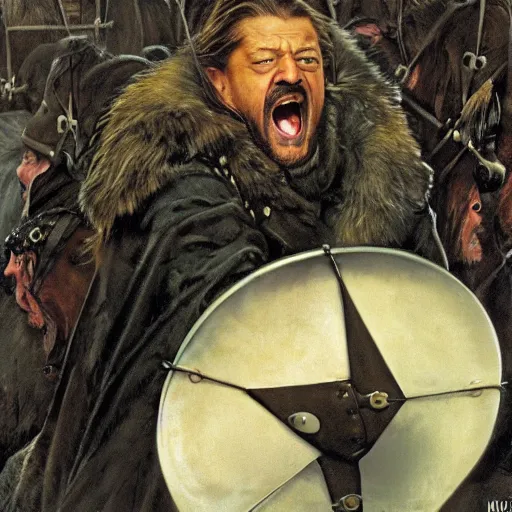 Image similar to ned stark screaming by norman rockwell