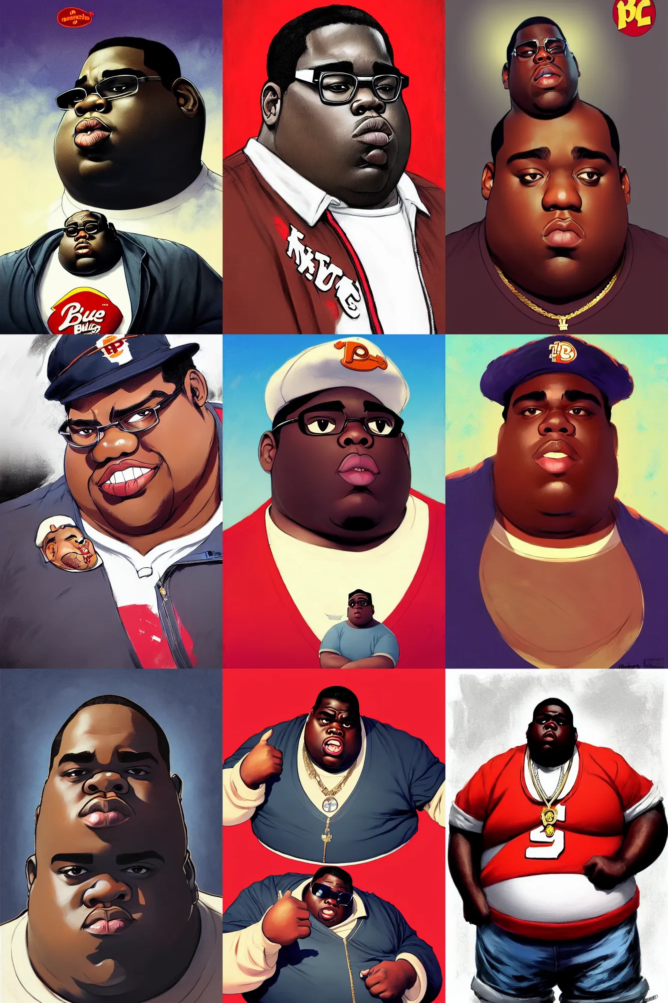 Prompt: the notorious b. i. g. as a bluto from popeyes but short, animation pixar style, shaded lighting poster by magali villeneuve, artgerm, jeremy lipkin and michael garmash, rob rey and kentaro miura style, trending on art station