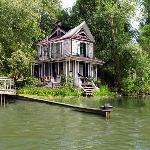 Prompt: aesthetic! House on a river