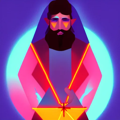 Image similar to Pythagoras holding a neon triangle in his hand , digital painting , digital art , artstation , devian art , HD , 4k