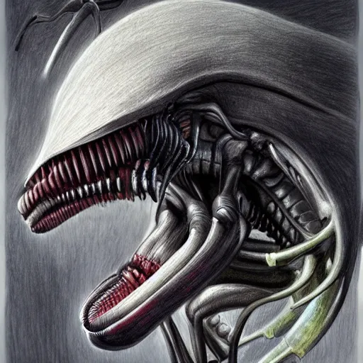 Prompt: a drawing of a xenomorph, artstation hall of fame gallery, editors choice, #1 digital painting of all time, most beautiful image ever created, emotionally evocative, greatest art ever made, lifetime achievement magnum opus masterpiece, the most amazing breathtaking image with the deepest message ever painted, a thing of beauty beyond imagination or words, 4k, highly detailed, cinematic lighting