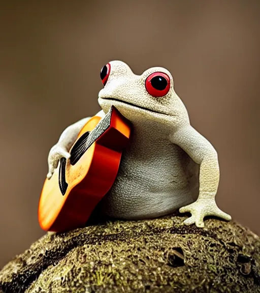 Prompt: a toad playing guitar on a mushroom