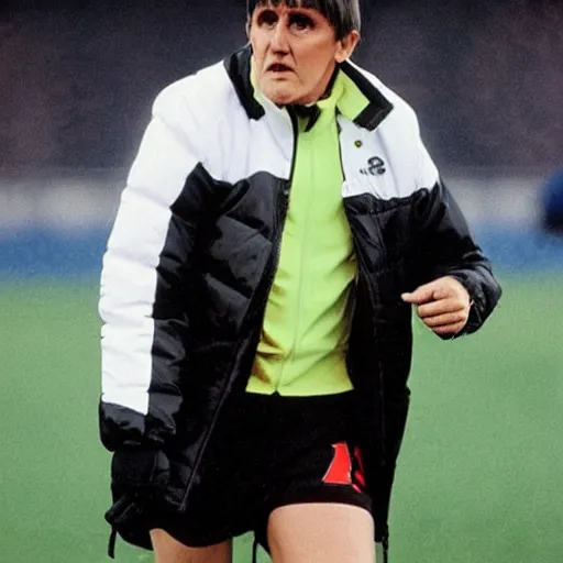 Image similar to manga peter beardsley wearing a puffa jacket