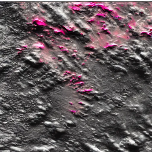 Prompt: magenta overlay stormy turbulinterstellar terrain image