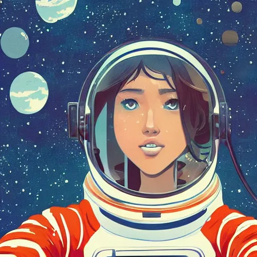 Image similar to model jessica alba light novel illustration as an astronaut by makoto shinkai by victo ngai by