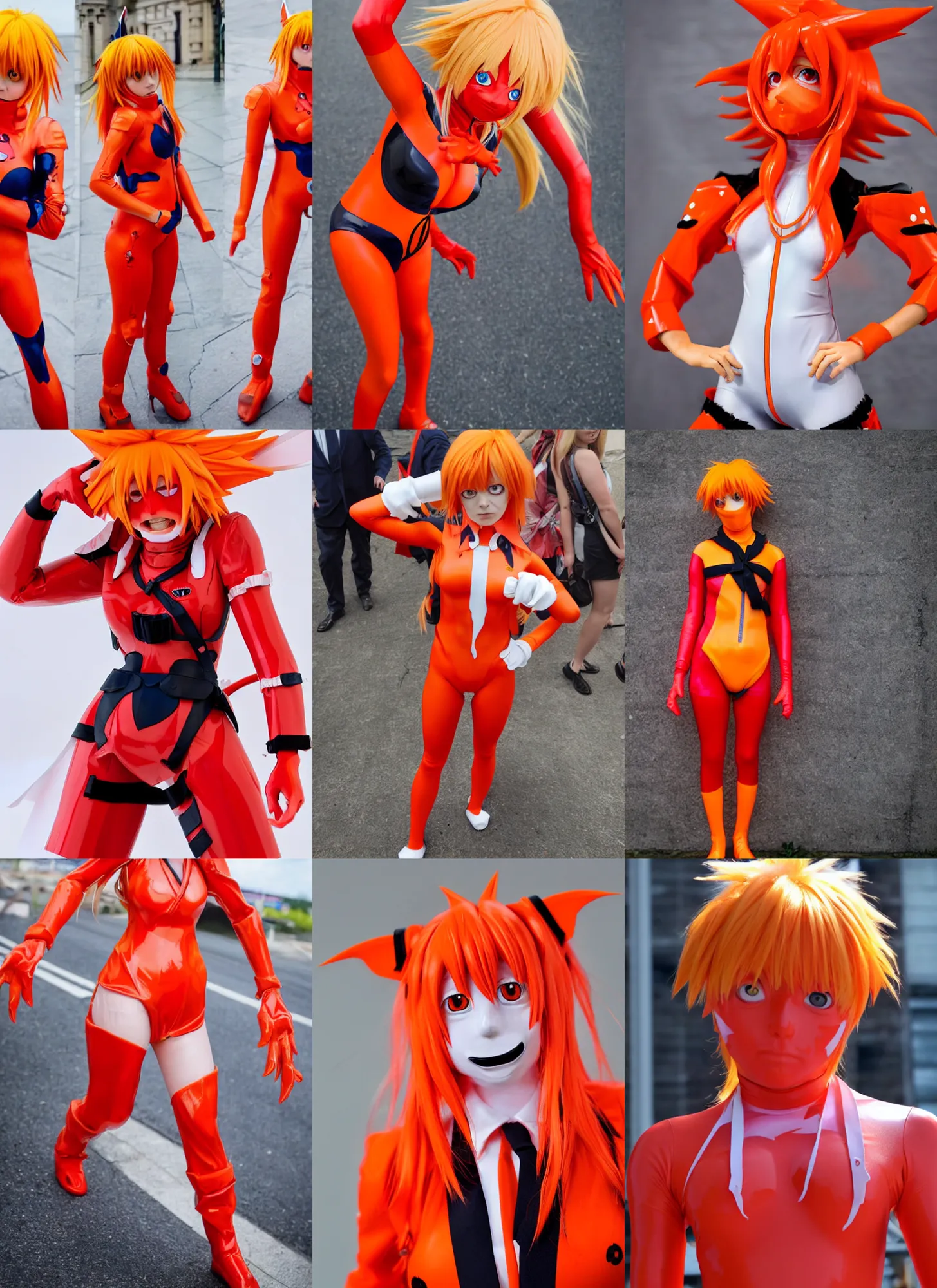 Prompt: boris johnson dressed as asuka langley from evangelion, anime convention, red body suit, orange hair, high quality, detailed, sigma 8 5 mm